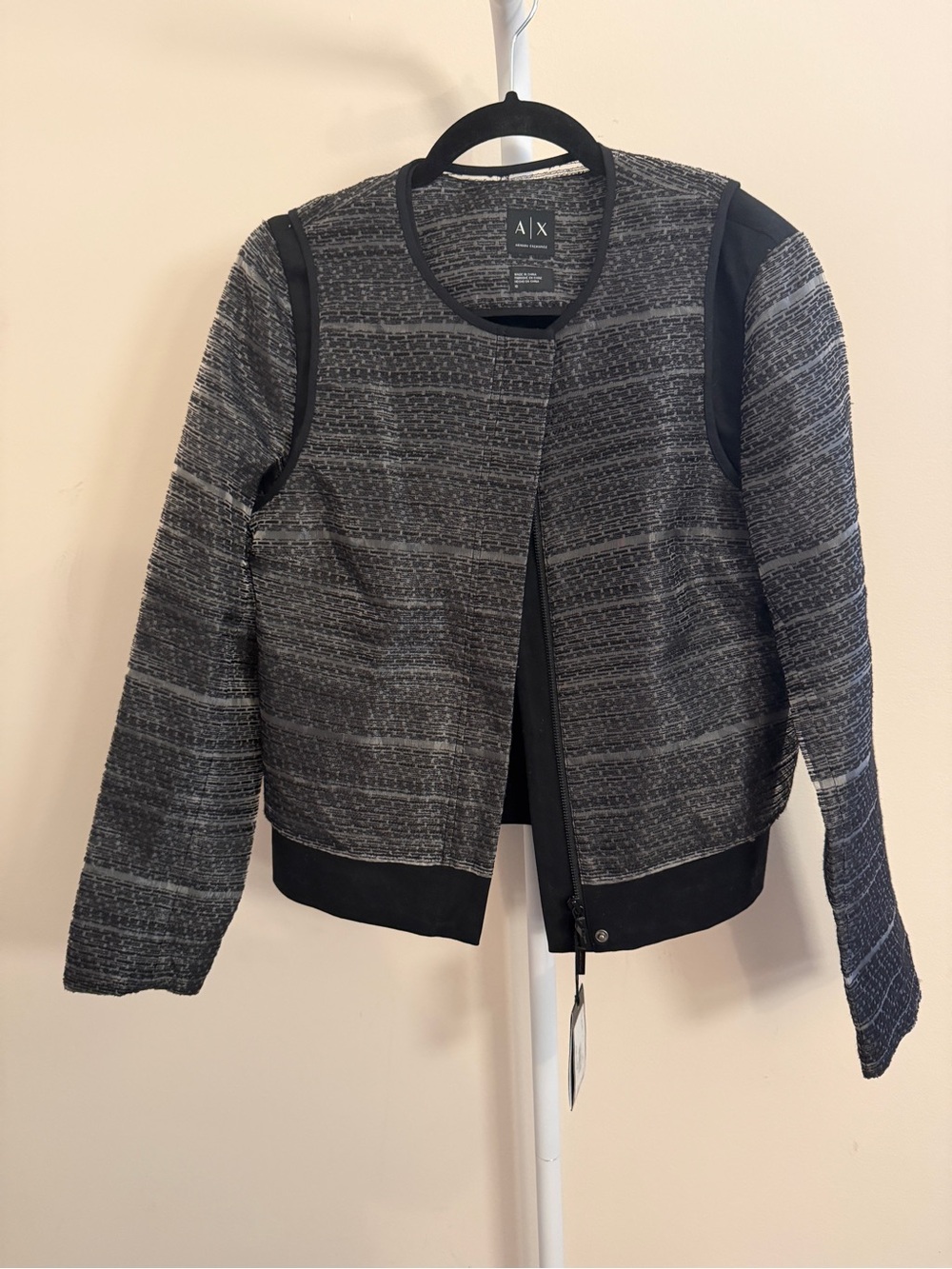 Armani Exchange Layered Black & Gray Textured Blazer Jacket NWT 10
